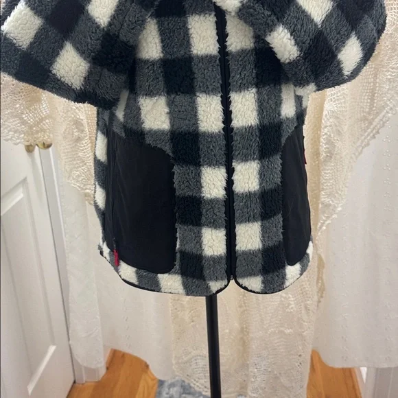Talbots Black and White Checkered Sherpa Full Zip Jacket - Picture 8 of 10